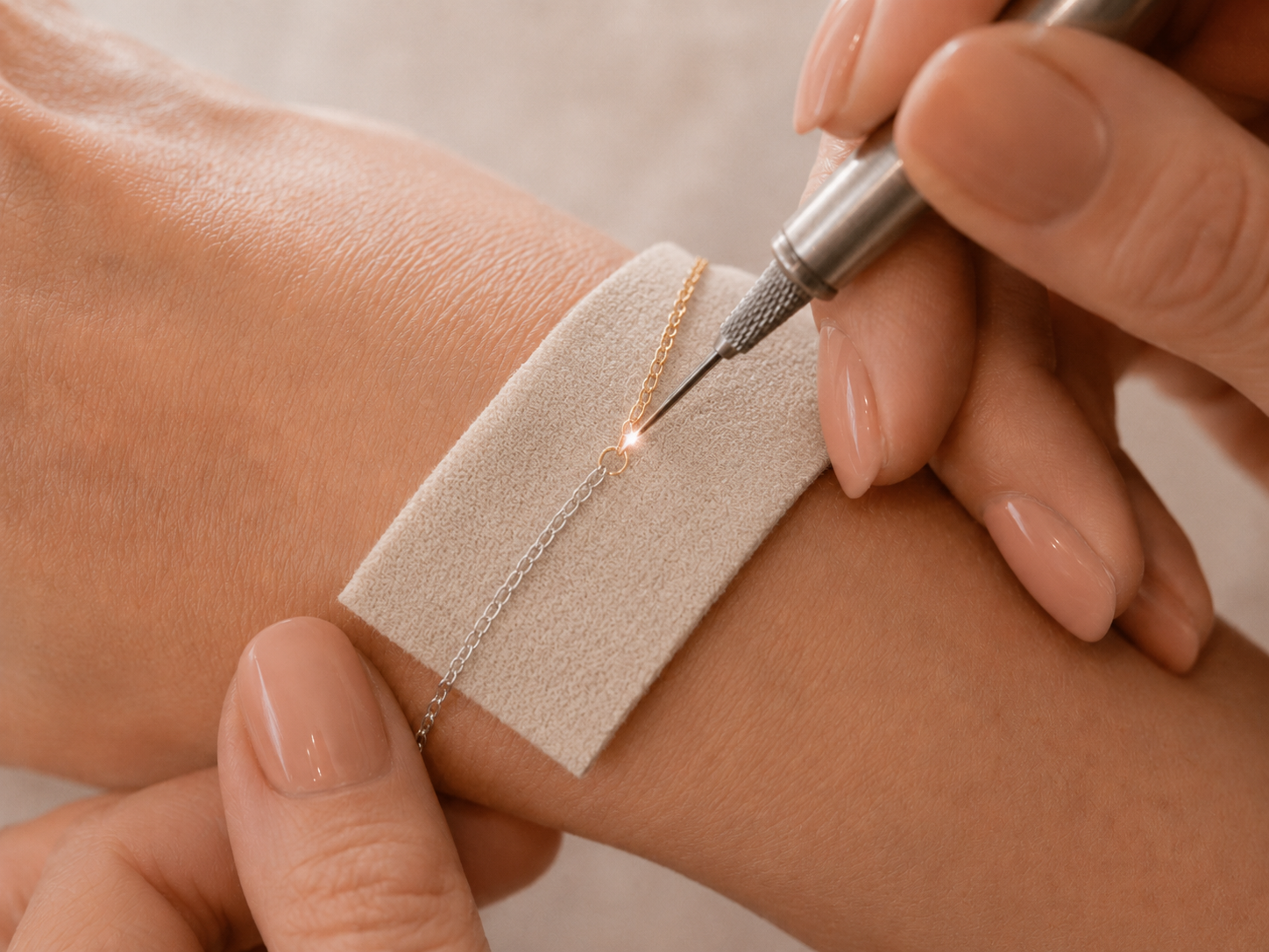 Detailbild vom Verschweißen bei Permanentschmuck in Osnabrück